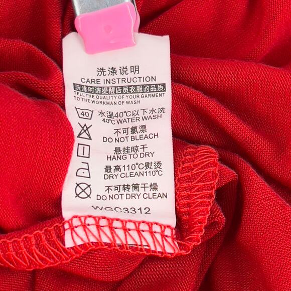 Long Sleeve Tunic Top Scoop Neck Asymmetrical Hem Red Measurements Included - Picture 7 of 12